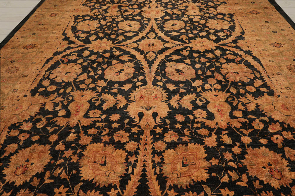 12x18 Charcoal, Sage, Gold Color Hand Knotted Chobi Peshawar 100% Wool Traditional Oriental Rug