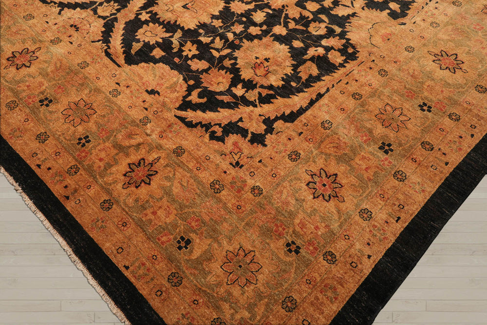 12x18 Charcoal, Sage, Gold Color Hand Knotted Chobi Peshawar 100% Wool Traditional Oriental Rug