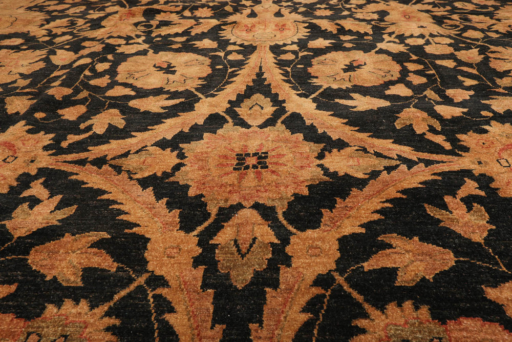 12x18 Charcoal, Sage, Gold Color Hand Knotted Chobi Peshawar 100% Wool Traditional Oriental Rug