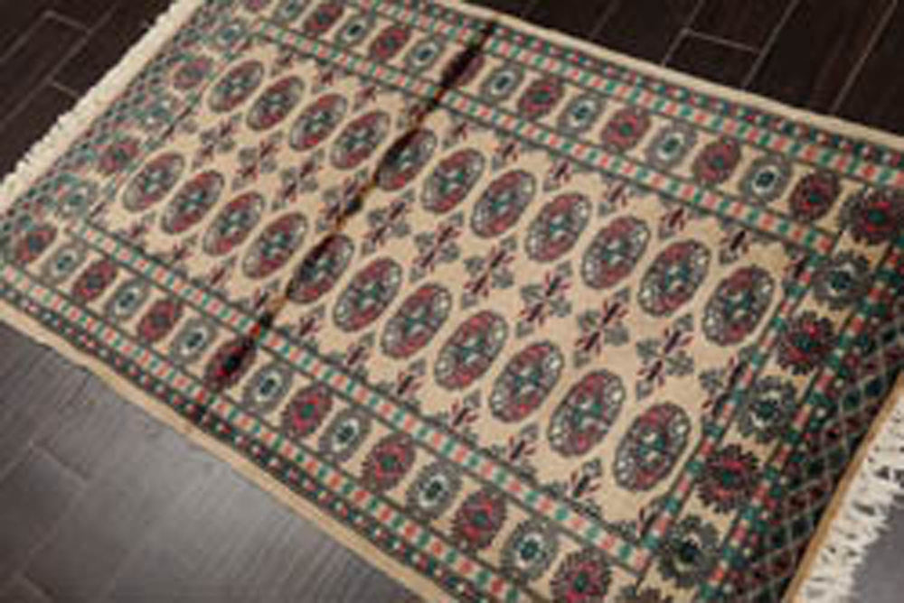 3x5 Beige, Turquoise, Rose Color Hand Knotted Bokhara 100% Wool Traditional Oriental Rug