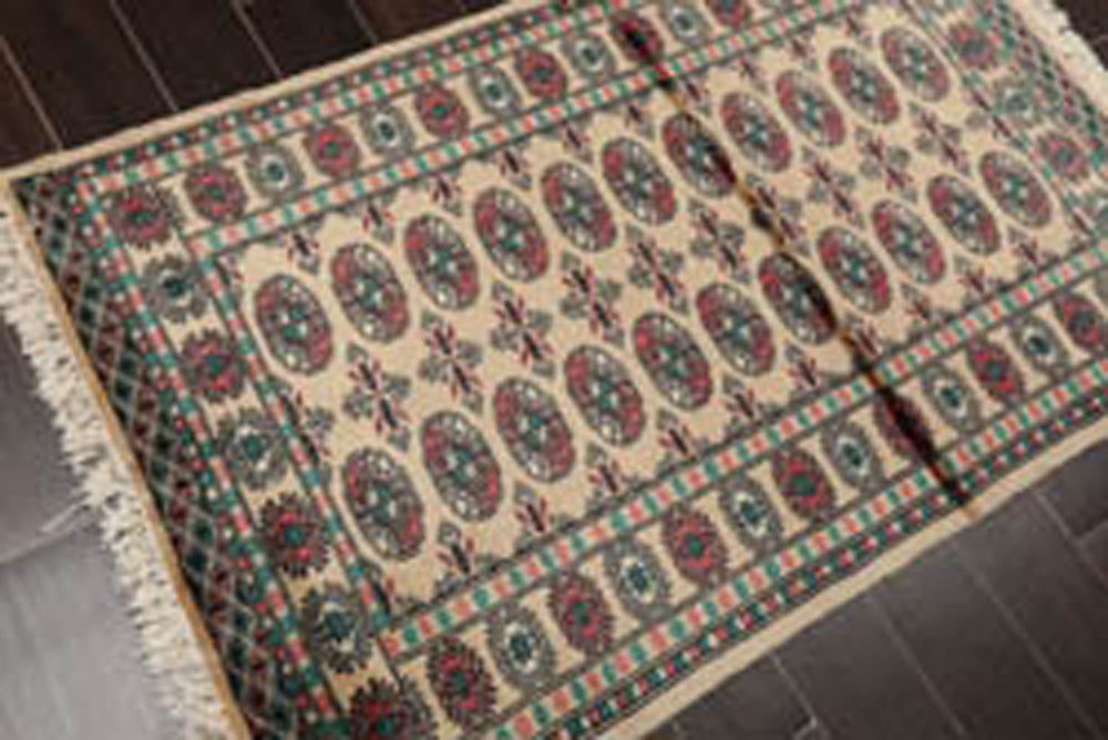 3x5 Beige, Turquoise, Rose Color Hand Knotted Bokhara 100% Wool Traditional Oriental Rug
