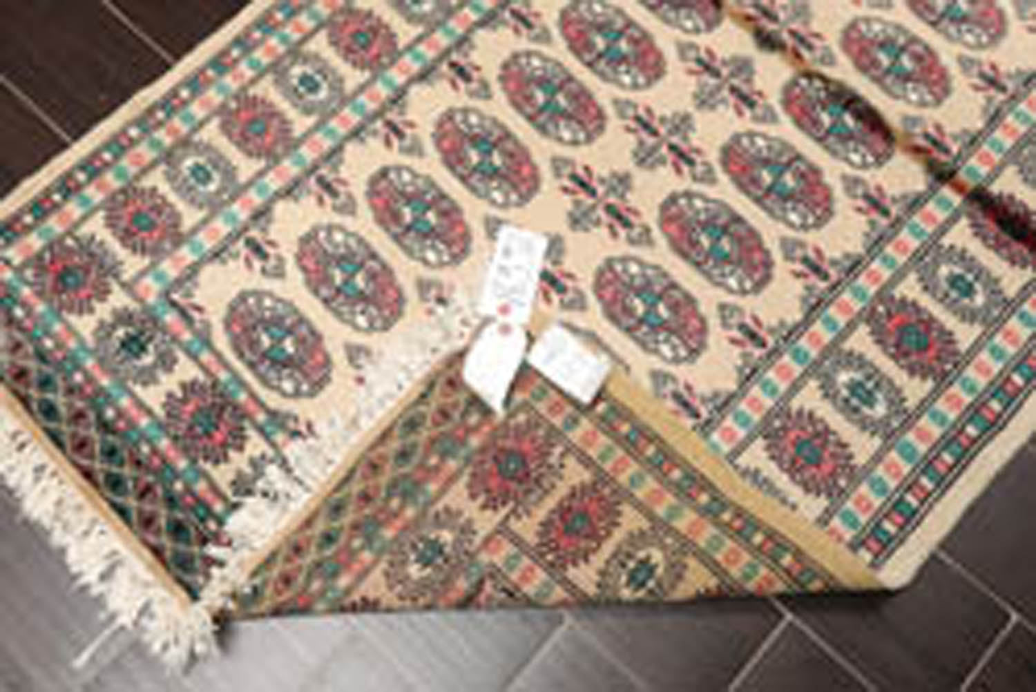 3x5 Beige, Turquoise, Rose Color Hand Knotted Bokhara 100% Wool Traditional Oriental Rug