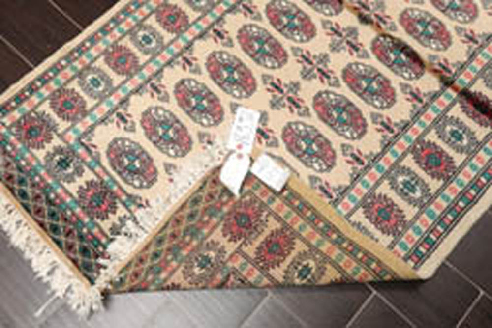 3x5 Beige, Turquoise, Rose Color Hand Knotted Bokhara 100% Wool Traditional Oriental Rug