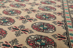 3x5 Beige, Turquoise, Rose Color Hand Knotted Bokhara 100% Wool Traditional Oriental Rug