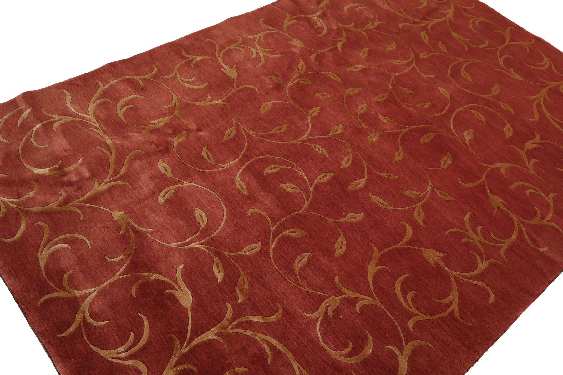 Knotted Rug Red Gold Hand Knotted Multi Size Wool and Silk Tibetan Transitional Rugs