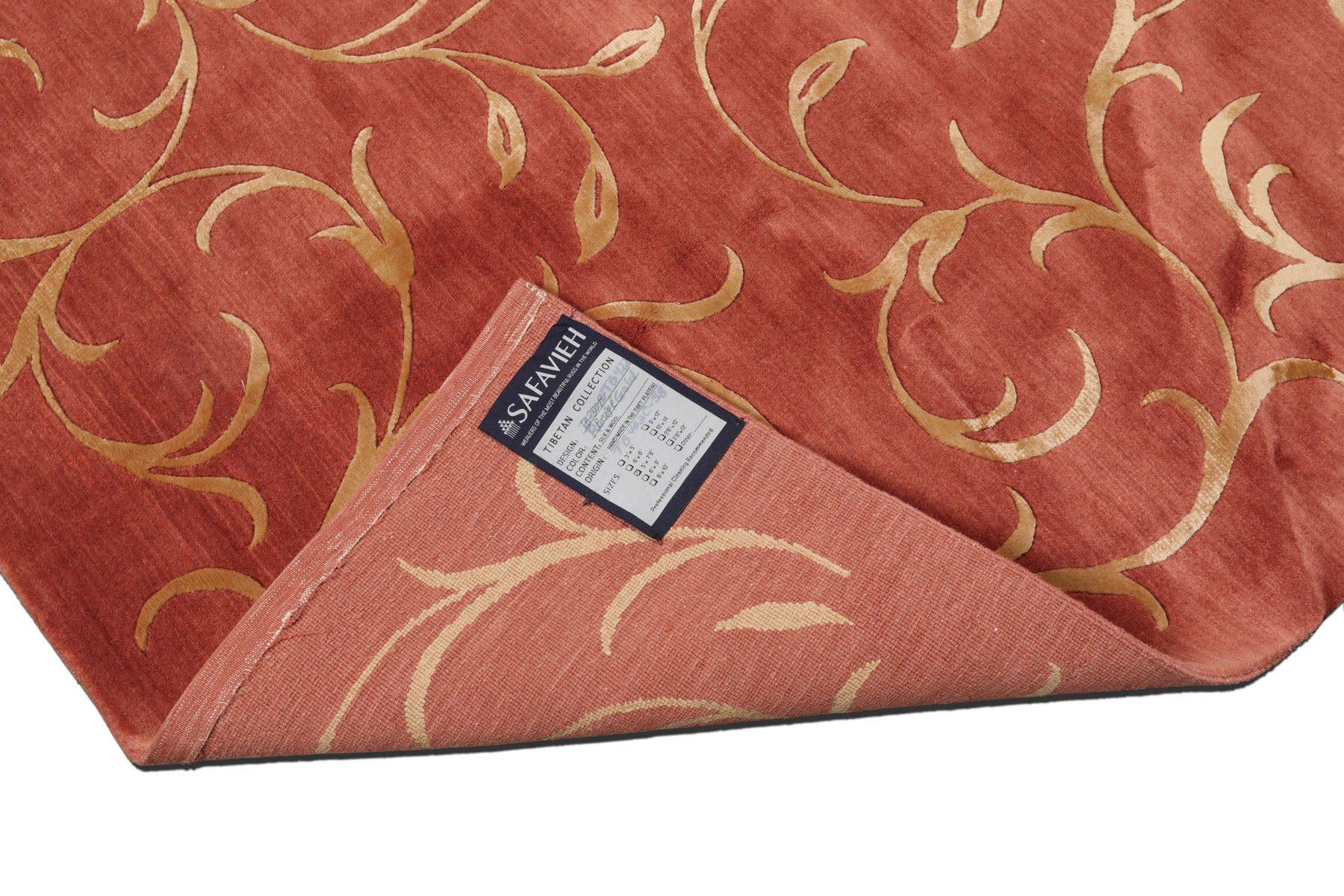 Knotted Rug Red Gold Hand Knotted Multi Size Wool and Silk Tibetan Transitional Rugs