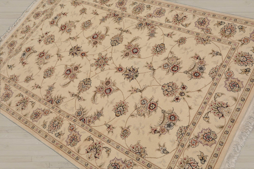 4x6 Ivory, Brown, Gray Color Hand Knotted Sino Persian Wool & Silk Traditional Oriental Rug