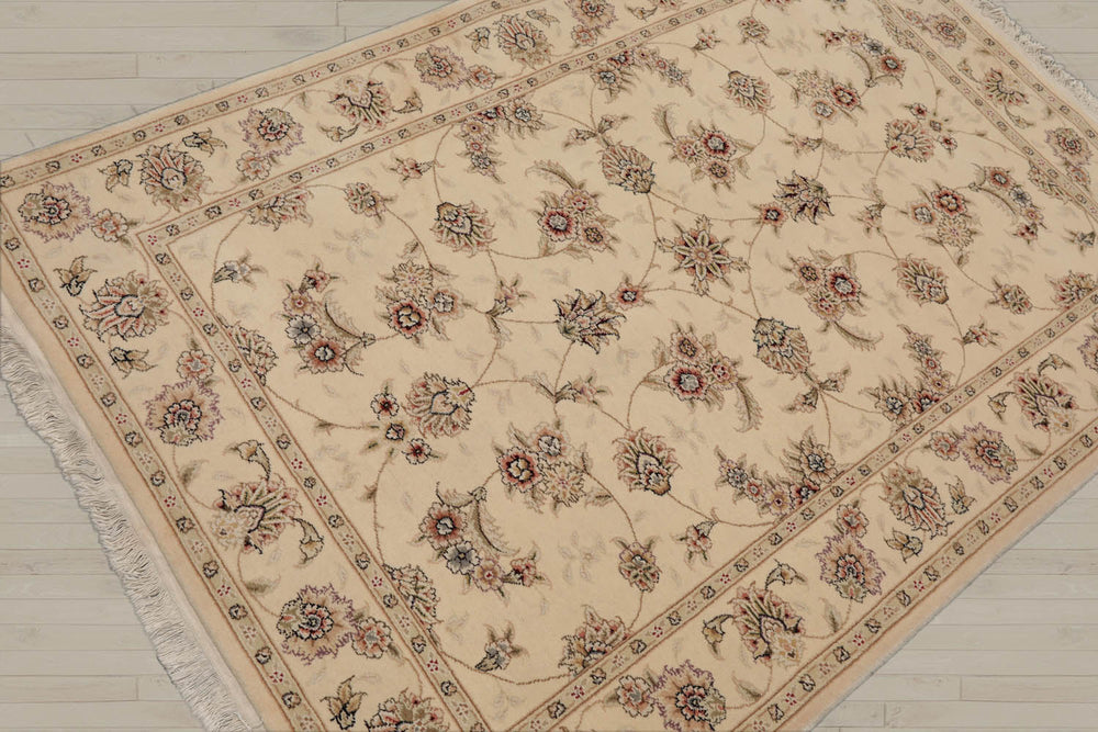 4x6 Ivory, Brown, Gray Color Hand Knotted Sino Persian Wool & Silk Traditional Oriental Rug