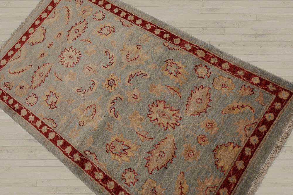 3x5 Powder Blue, Rust, Beige Color Hand Knotted Chobi Peshawar 100% Wool Traditional Oriental Rug