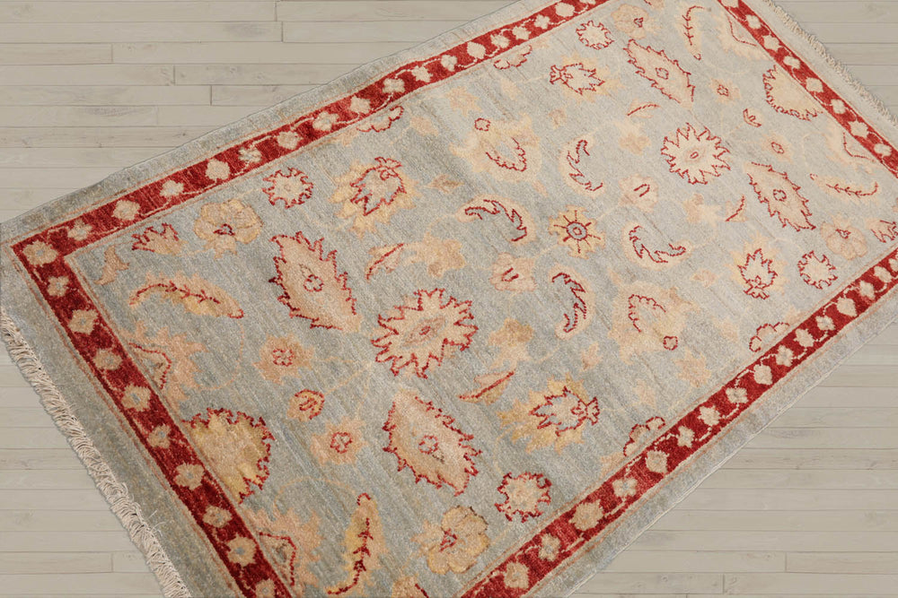 3x5 Powder Blue, Rust, Beige Color Hand Knotted Chobi Peshawar 100% Wool Traditional Oriental Rug