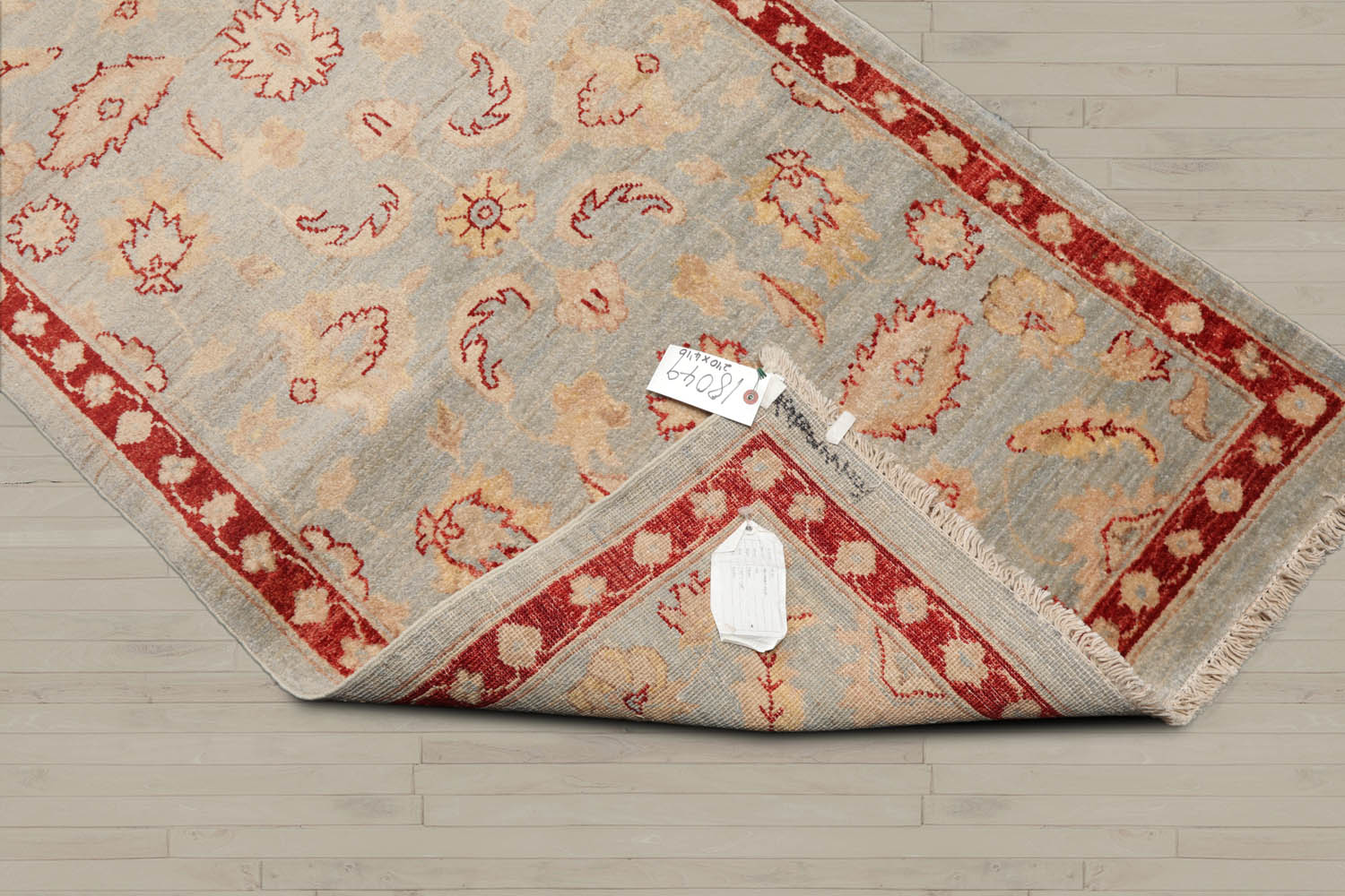 3x5 Powder Blue, Rust, Beige Color Hand Knotted Chobi Peshawar 100% Wool Traditional Oriental Rug