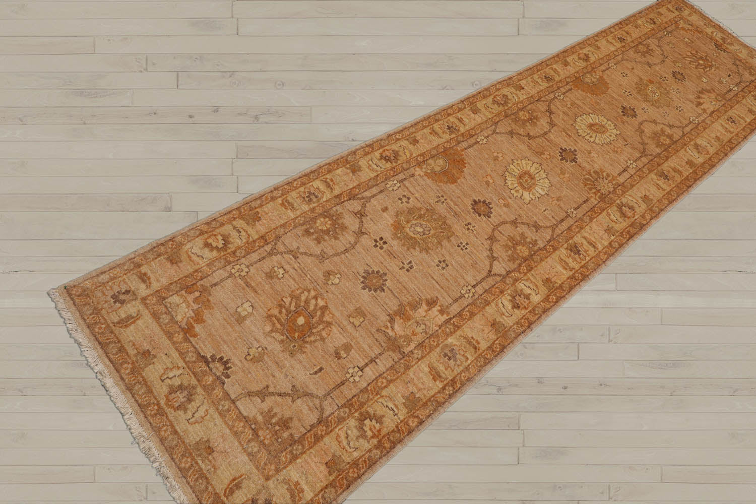 2'6x10 Tan, Caramel, Beige Color Hand Knotted Peshawar 100% Wool Traditional Oriental Rug