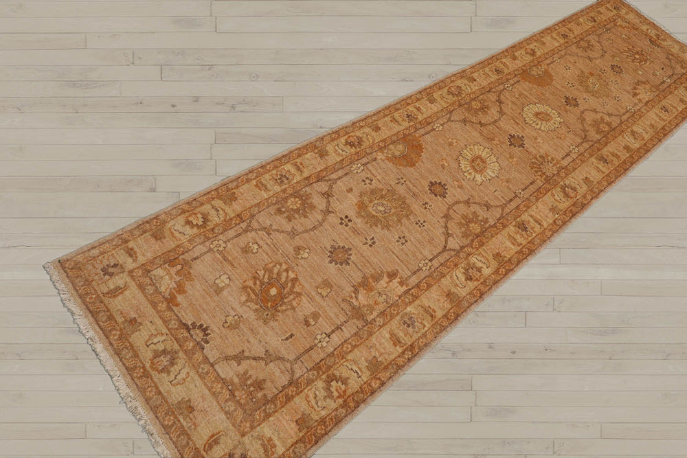 2'6x10 Tan, Caramel, Beige Color Hand Knotted Peshawar 100% Wool Traditional Oriental Rug