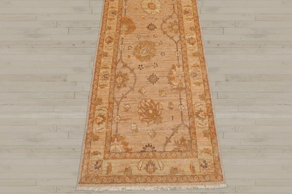 2'6x10 Tan, Caramel, Beige Color Hand Knotted Peshawar 100% Wool Traditional Oriental Rug