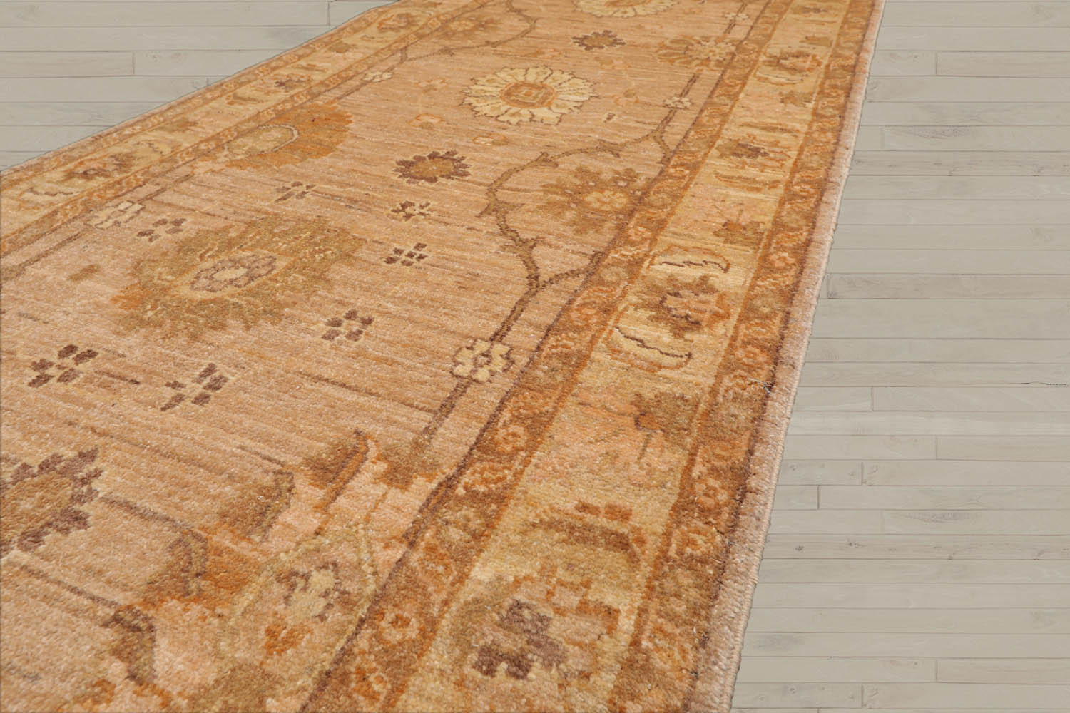 2'6x10 Tan, Caramel, Beige Color Hand Knotted Peshawar 100% Wool Traditional Oriental Rug