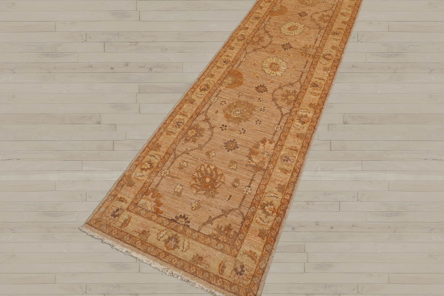 2'6x10 Tan, Caramel, Beige Color Hand Knotted Peshawar 100% Wool Traditional Oriental Rug
