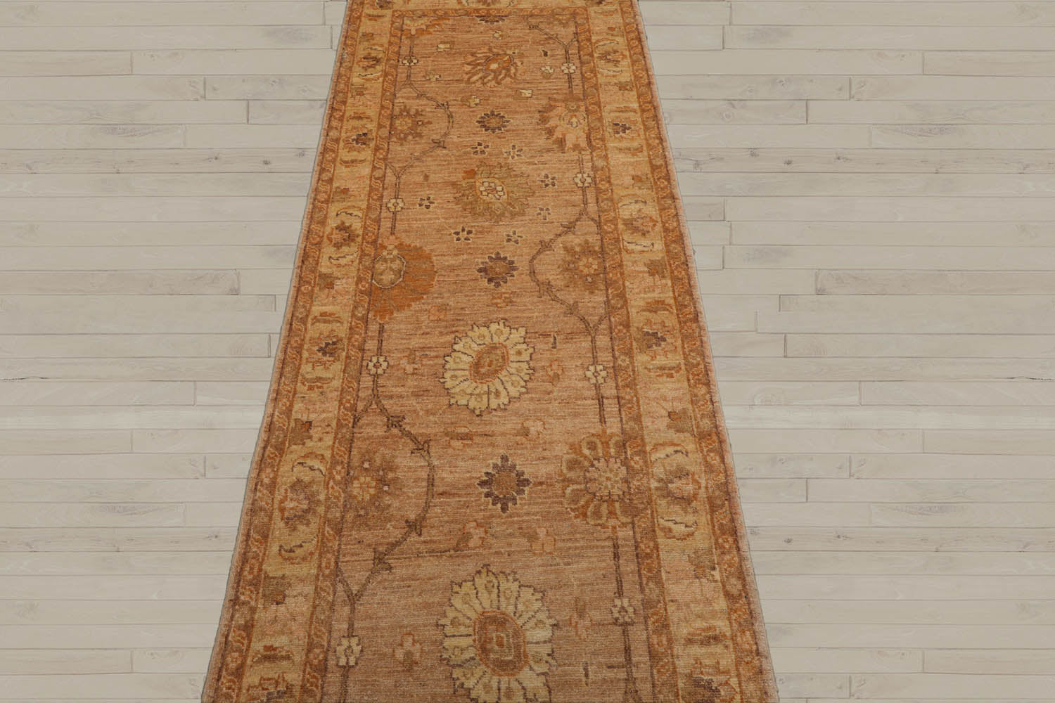 2'6x10 Tan, Caramel, Beige Color Hand Knotted Peshawar 100% Wool Traditional Oriental Rug