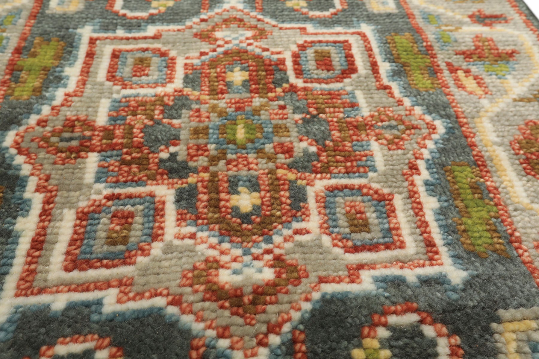 2'6x8 Teal, Gray, Rust Color Hand Knotted Oushak Wool Traditional Oriental Rug