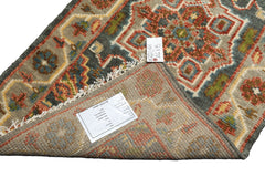 2'6x8 Teal, Gray, Rust Color Hand Knotted Oushak Wool Traditional Oriental Rug