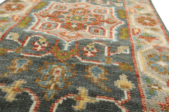 2'6x8 Teal, Gray, Rust Color Hand Knotted Oushak Wool Traditional Oriental Rug