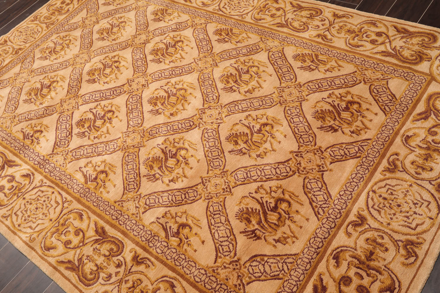 6x9 Caramel, Gold, Brown Color Hand Knotted Tibetan 100% Wool Traditional Oriental Rug