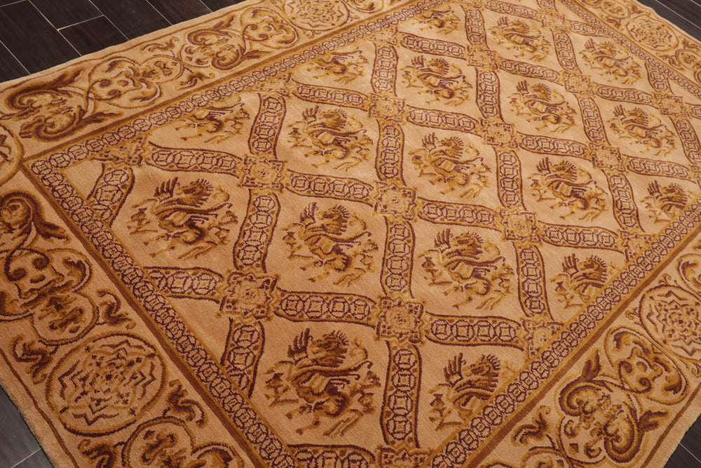 6x9 Caramel, Gold, Brown Color Hand Knotted Tibetan 100% Wool Traditional Oriental Rug