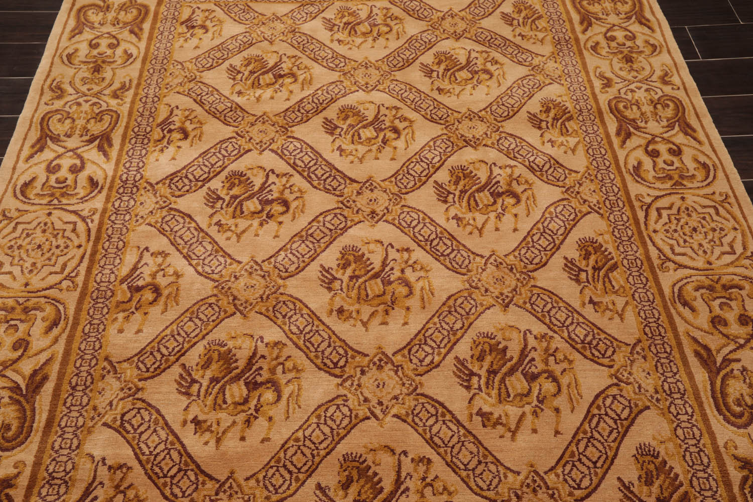 6x9 Caramel, Gold, Brown Color Hand Knotted Tibetan 100% Wool Traditional Oriental Rug