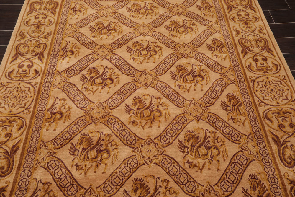 6x9 Caramel, Gold, Brown Color Hand Knotted Tibetan 100% Wool Traditional Oriental Rug