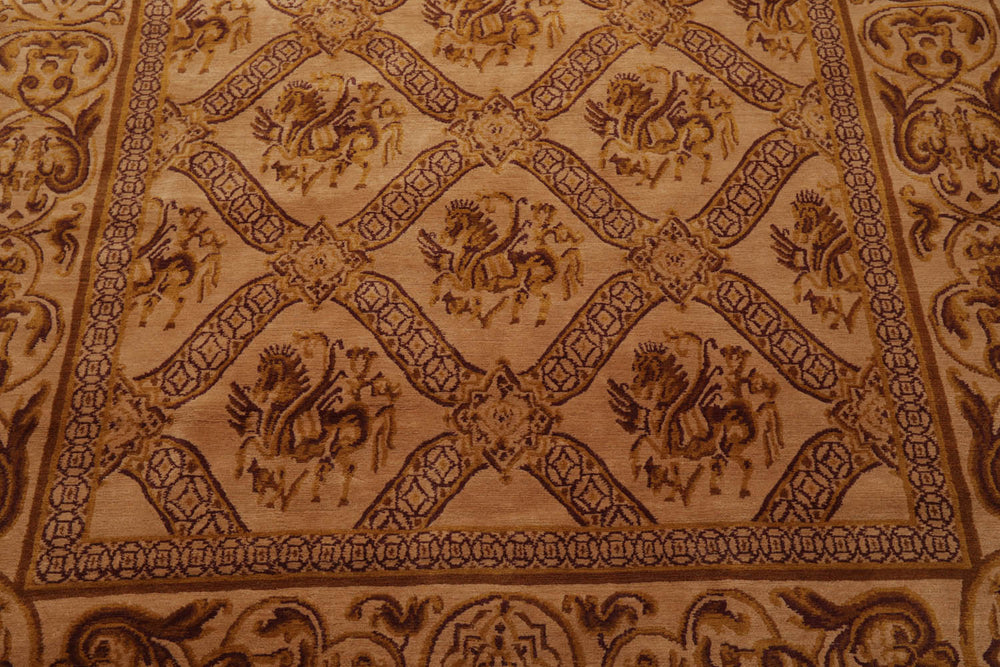 6x9 Caramel, Gold, Brown Color Hand Knotted Tibetan 100% Wool Traditional Oriental Rug