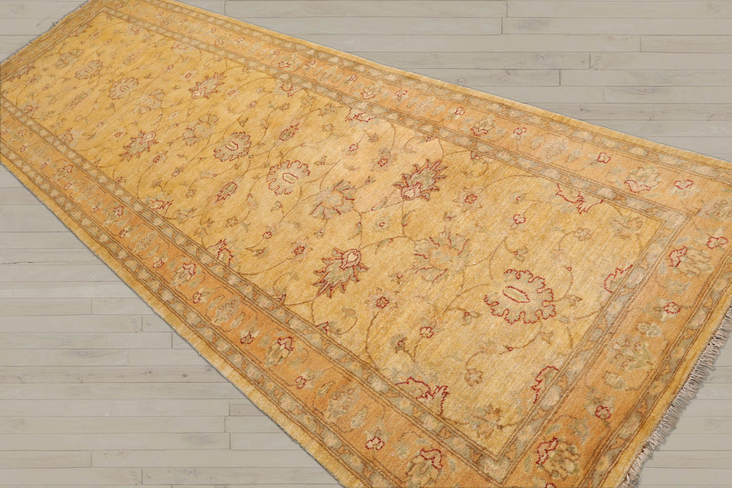 Runner Beige, Gold, Slate Color Hand Knotted Chobi Peshawar 100% Wool Traditional Oriental Rug