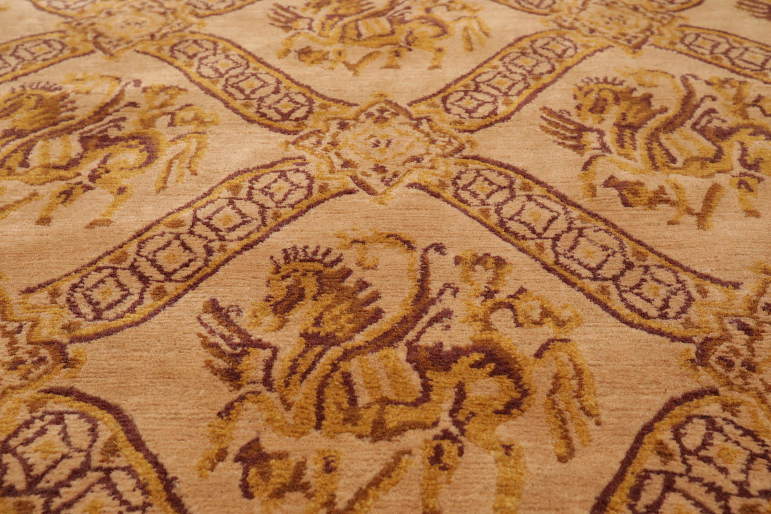 6x9 Caramel, Gold, Brown Color Hand Knotted Tibetan 100% Wool Traditional Oriental Rug