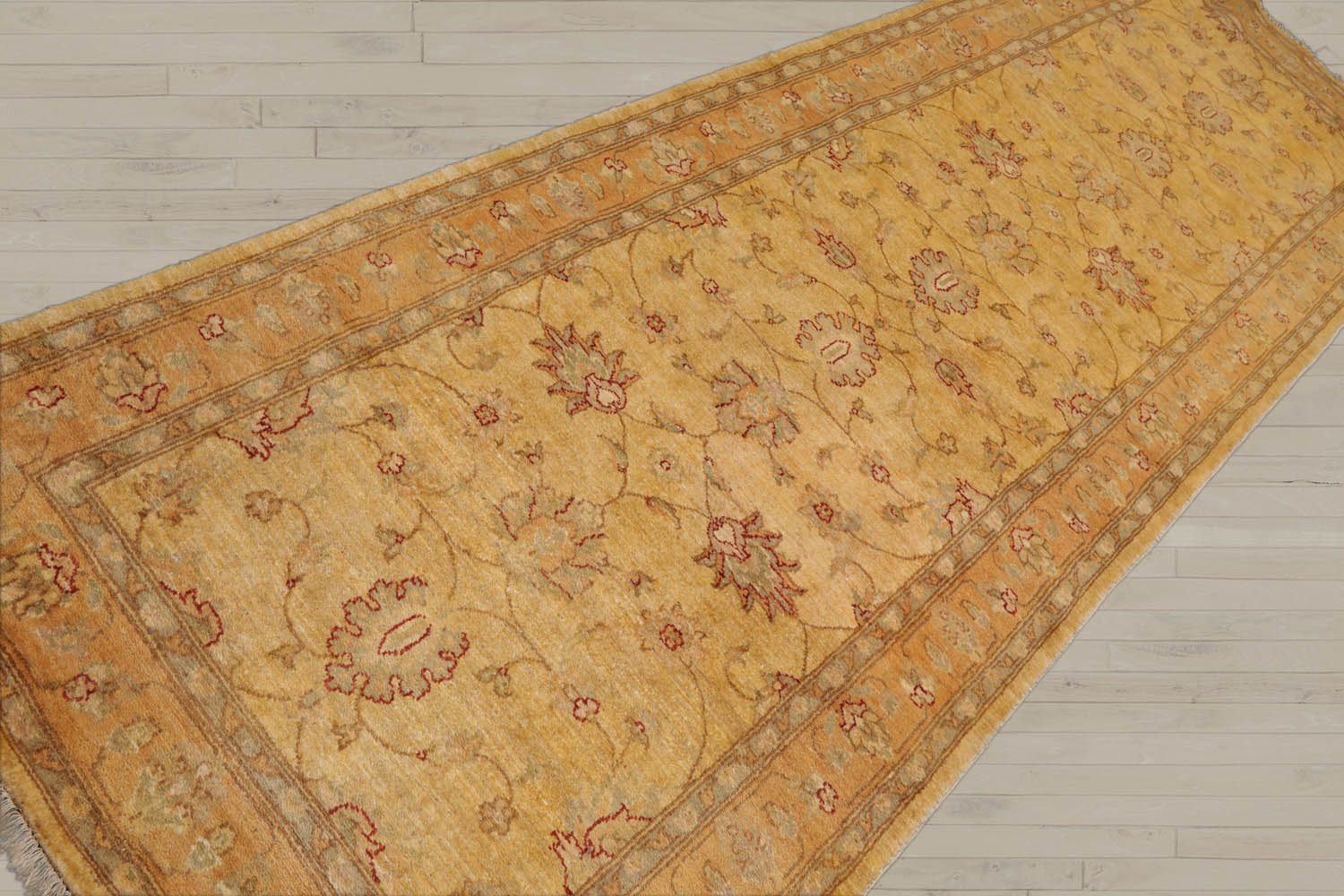 Runner Beige, Gold, Slate Color Hand Knotted Chobi Peshawar 100% Wool Traditional Oriental Rug
