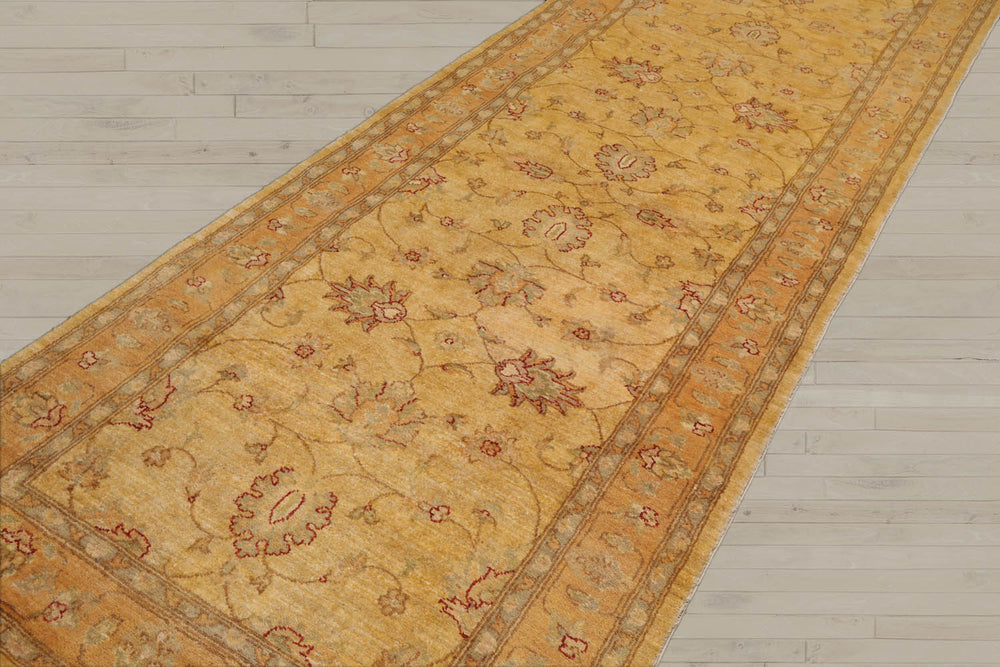 Runner Beige, Gold, Slate Color Hand Knotted Chobi Peshawar 100% Wool Traditional Oriental Rug