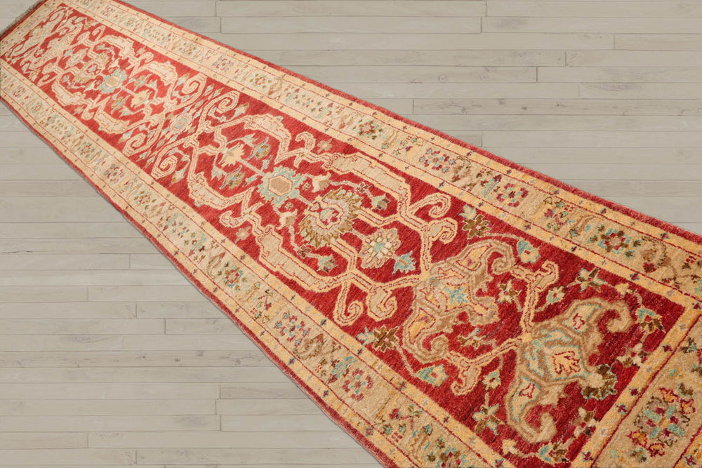 Runner Rust, Beige, Brown Color Hand Knotted Chobi Peshawar 100% Wool Traditional Oriental Rug
