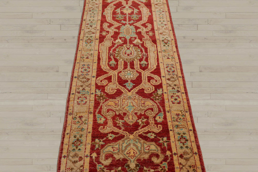 Runner Rust, Beige, Brown Color Hand Knotted Chobi Peshawar 100% Wool Traditional Oriental Rug