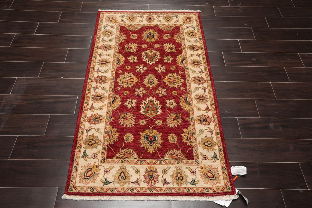 3x5 Rusty Red, Beige, Sage Color Hand Knotted Agra 100% Wool Traditional Oriental Rug