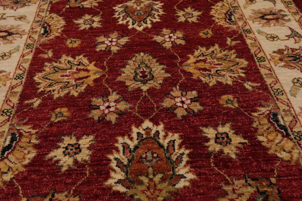 3x5 Rusty Red, Beige, Sage Color Hand Knotted Agra 100% Wool Traditional Oriental Rug