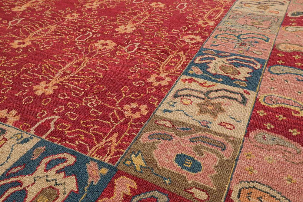 6x9 Rust, Mint, Raspberry Color Hand Knotted  100% Wool Traditional Oriental Rug