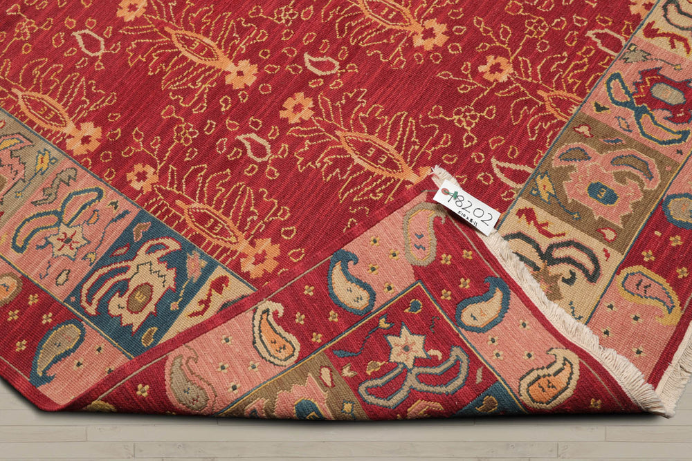 6x9 Rust, Mint, Raspberry Color Hand Knotted  100% Wool Traditional Oriental Rug