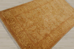 4x6 Light Gold, Brown, Green Color Hand Knotted Chobi Peshawar 100% Wool Traditional Oriental Rug