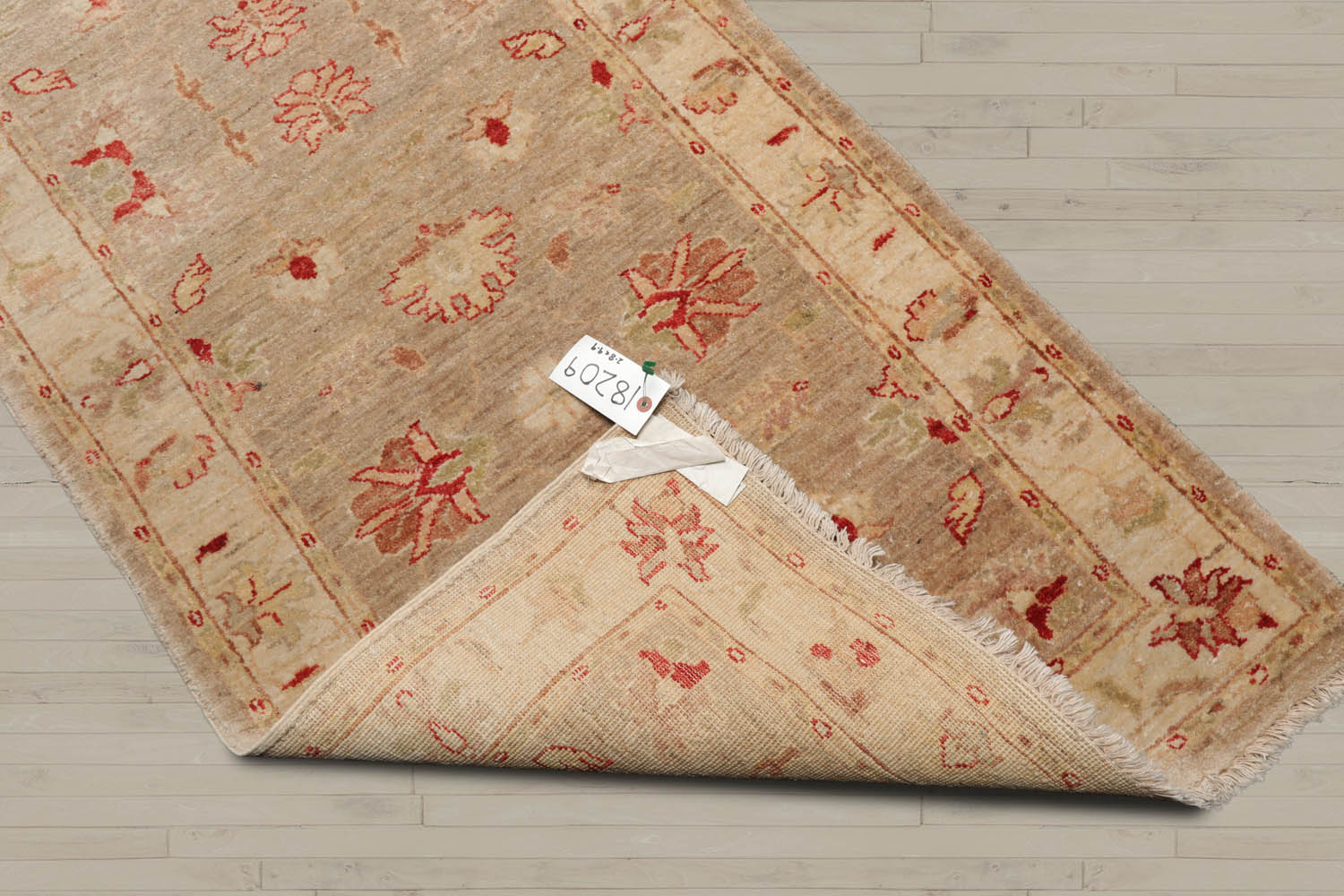 2'6x10 Taupe, Beige, Coral Color Hand Knotted Chobi Peshawar 100% Wool Traditional Oriental Rug