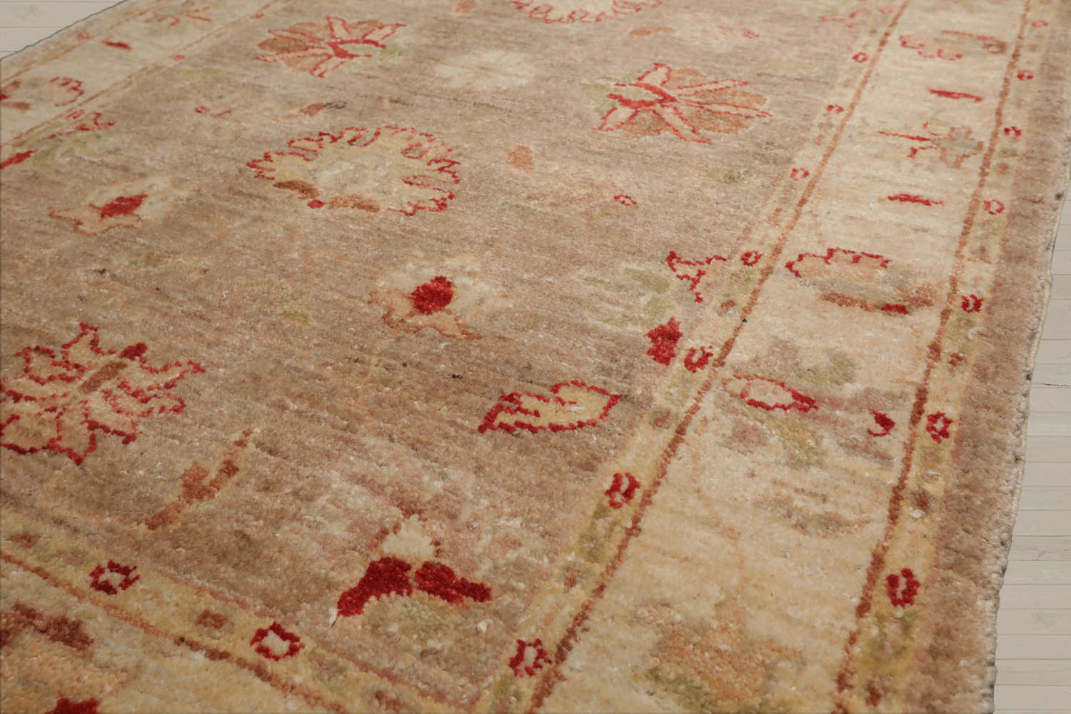 2'6x10 Taupe, Beige, Coral Color Hand Knotted Chobi Peshawar 100% Wool Traditional Oriental Rug