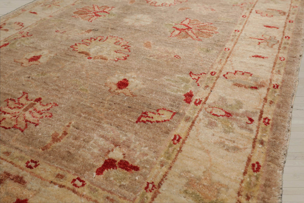 2'6x10 Taupe, Beige, Coral Color Hand Knotted Chobi Peshawar 100% Wool Traditional Oriental Rug