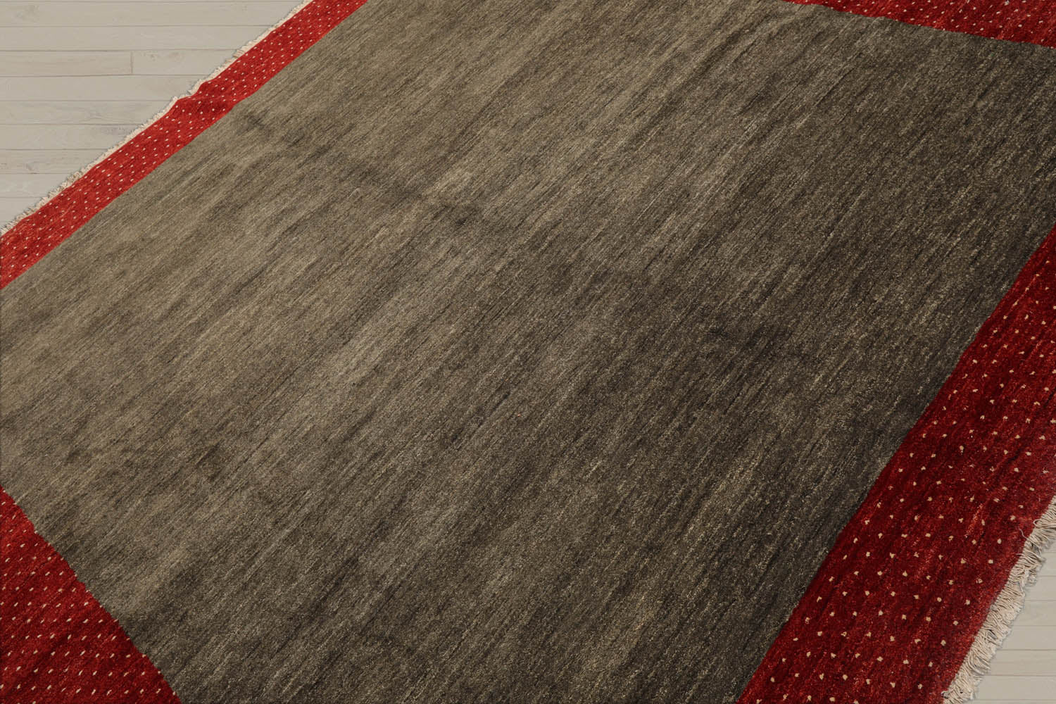 8' Square Mossy Gray, Rusty Red, Beige Color Hand Knotted Gabbeh 100% Wool Modern Oriental Rug