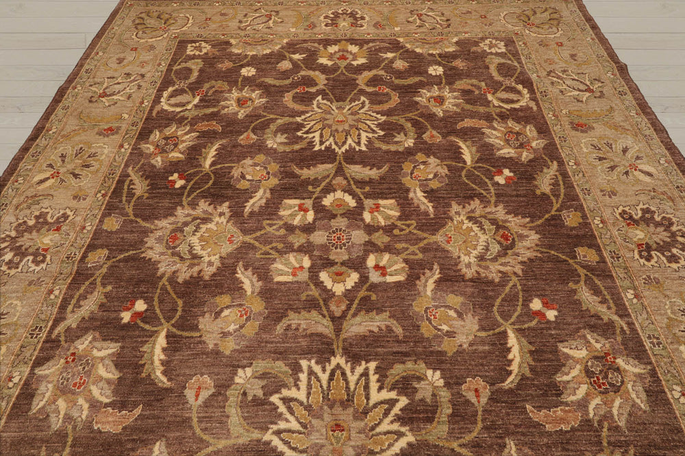 9x12 Brown, Tan, Sage Color Hand Knotted Chobi Peshawar 100% Wool Traditional Oriental Rug