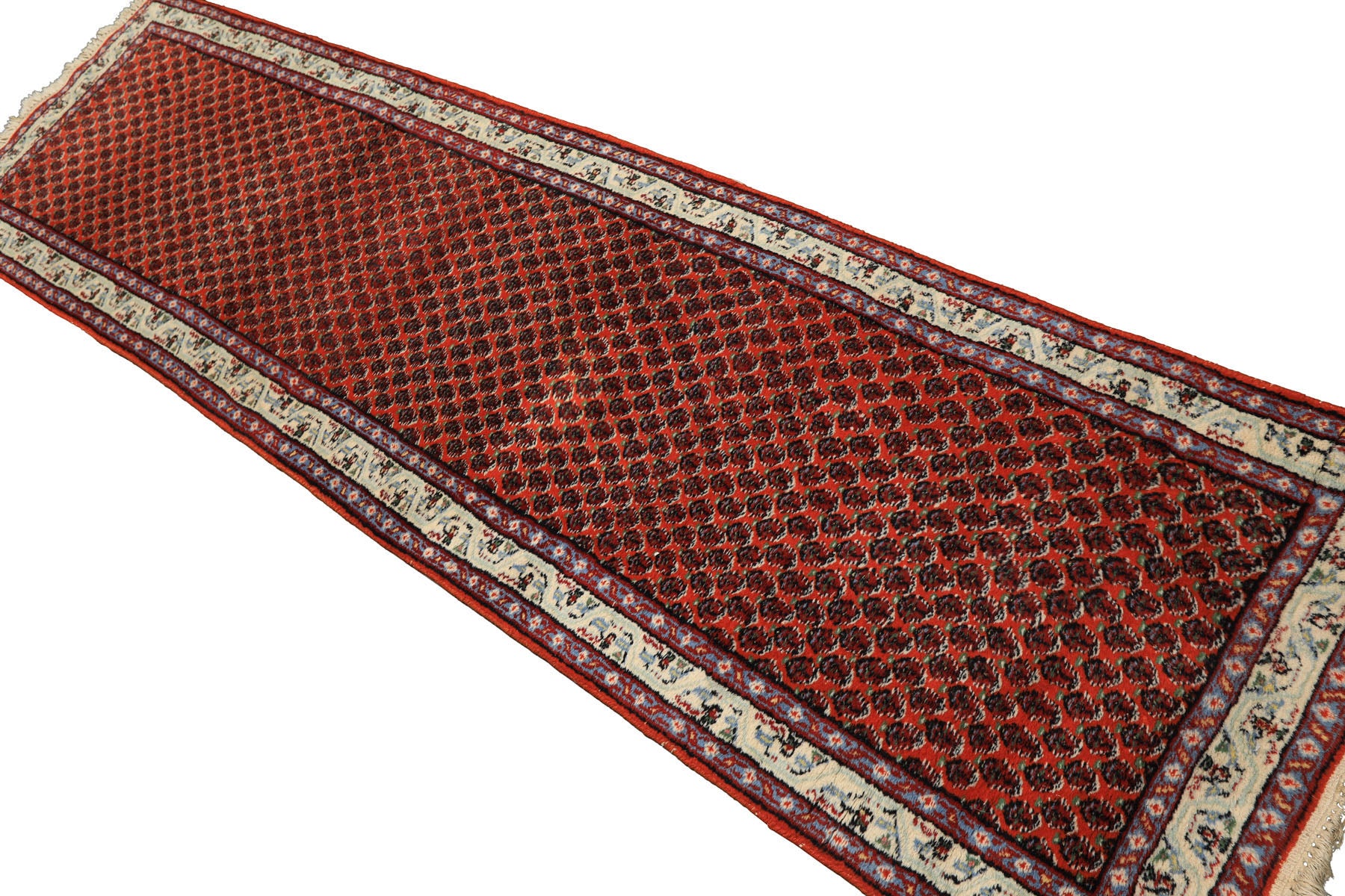 Runner Orange, Ivory, Celadon Color Hand Knotted  Wool Traditional Oriental Rug