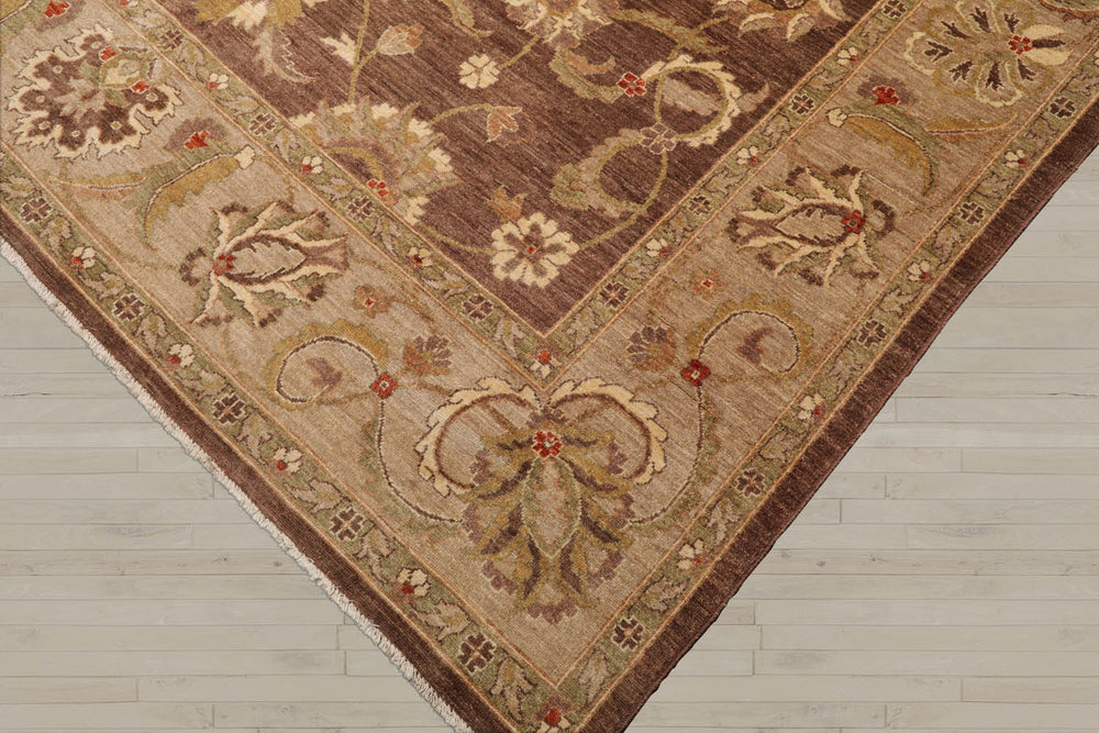 9x12 Brown, Tan, Sage Color Hand Knotted Chobi Peshawar 100% Wool Traditional Oriental Rug