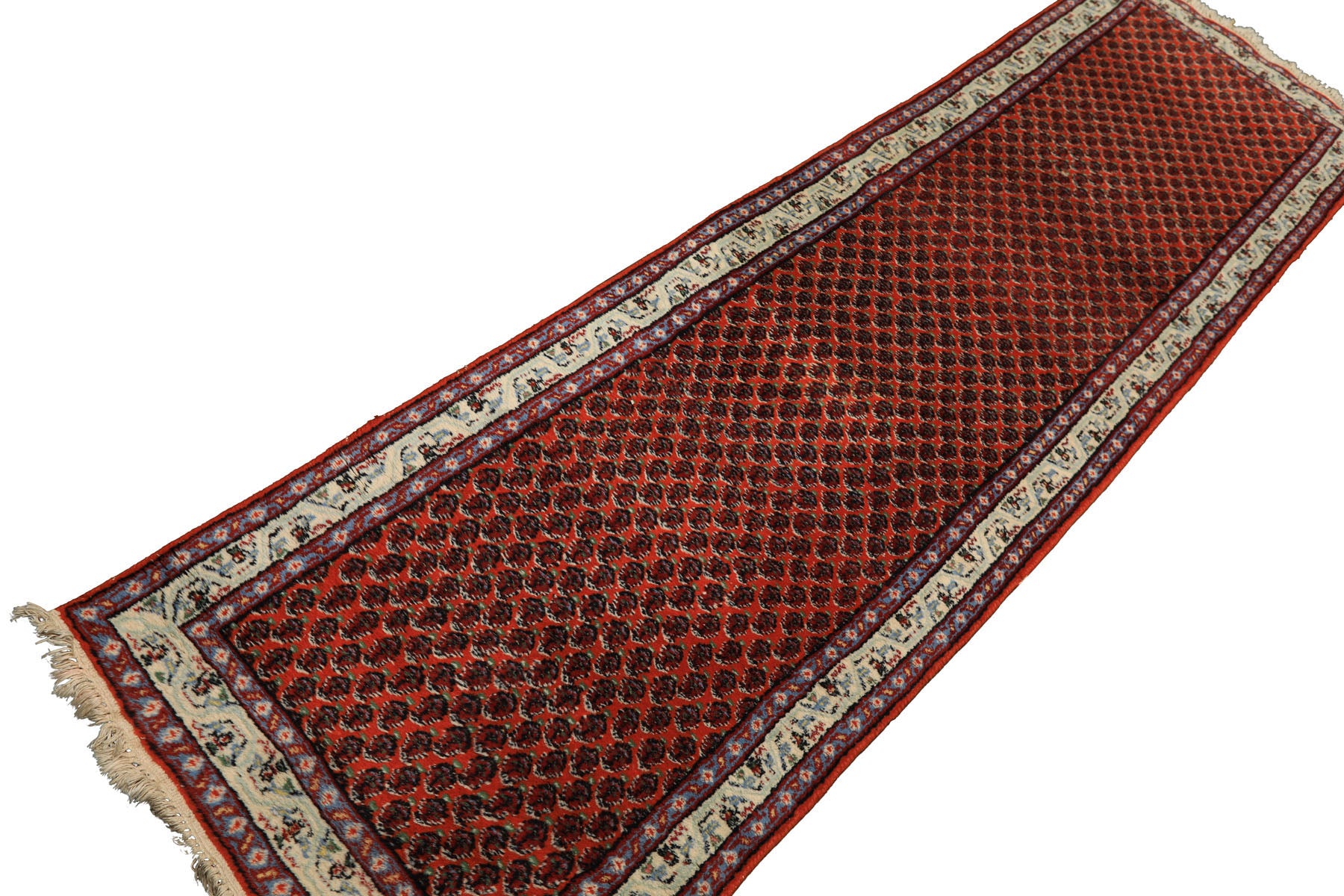 Runner Orange, Ivory, Celadon Color Hand Knotted  Wool Traditional Oriental Rug