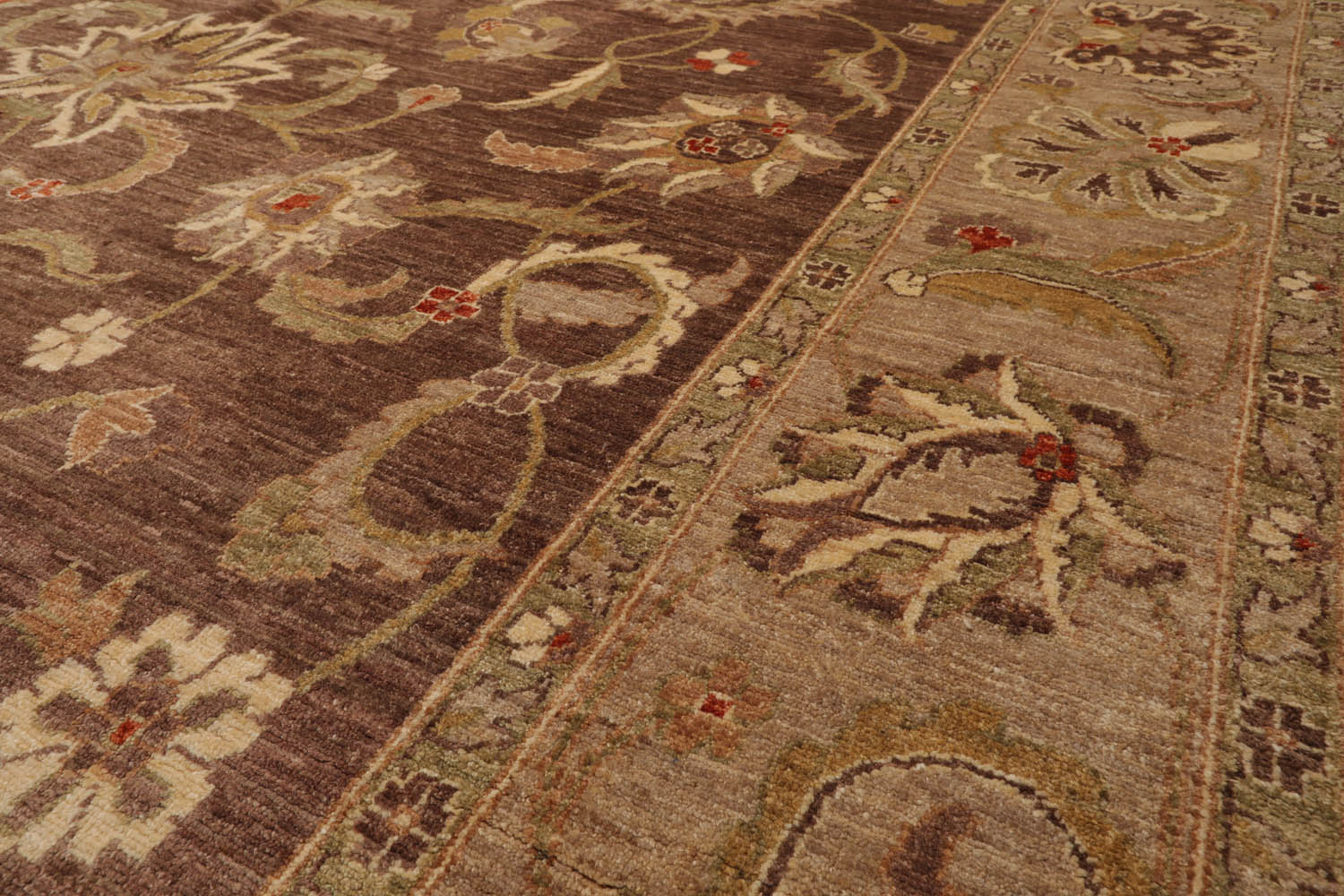 9x12 Brown, Tan, Sage Color Hand Knotted Chobi Peshawar 100% Wool Traditional Oriental Rug