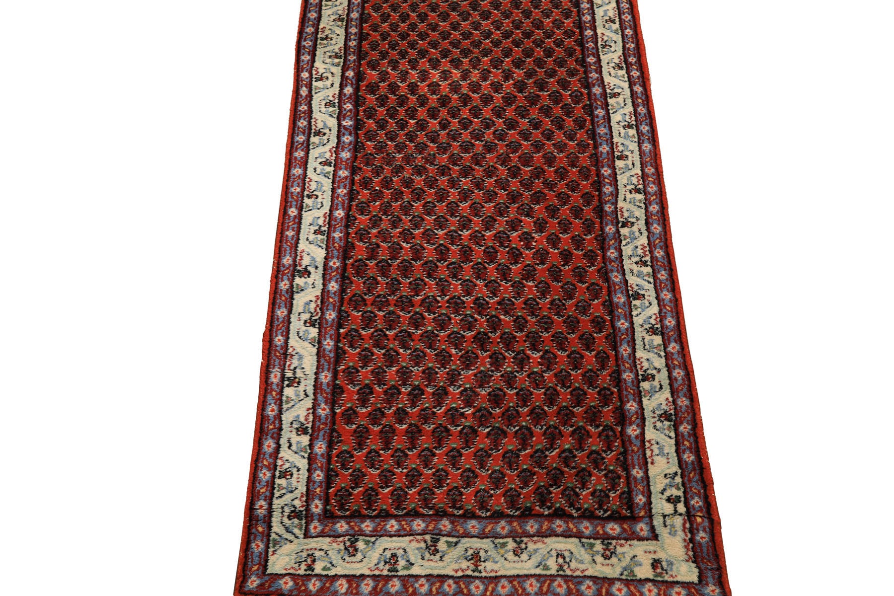 Runner Orange, Ivory, Celadon Color Hand Knotted  Wool Traditional Oriental Rug